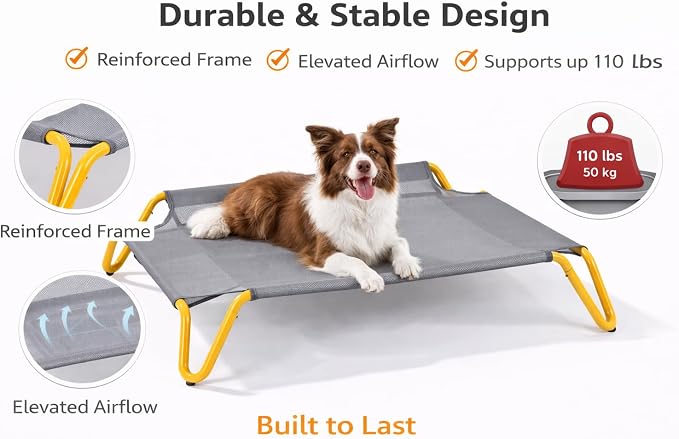 Elevated Dog Bed with Removable Cushion, Cooling Raised Pet Cot, Breathable Mesh Dog Bed, Washable Soft Mat, Durable Metal Frame, Indoor Outdoor Raised Pet Bed for Small Medium Dogs