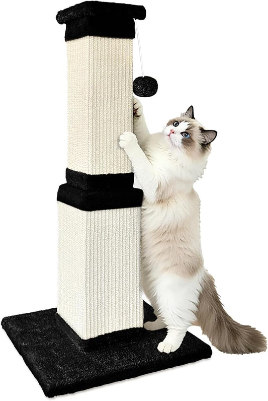 Cat Scratching Post, 32 Inch Cat Scratching Posts for Large Cats, Scratching Posts for Indoor Cats Adults, Cat Scratch Post with Nature Sisal, Black and White