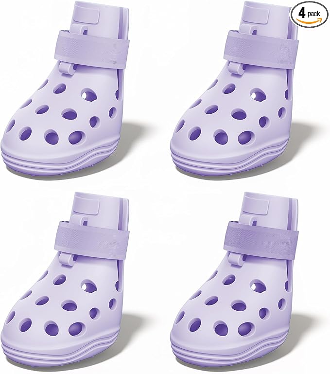 Dog Shoes for Hot Pavement, Breathable Dog Boots Paw Protectors with Adjustable Straps & Non-Slip Sole, Easy On & Off, Waterproof, Easy-Cleaning (Purple, M)