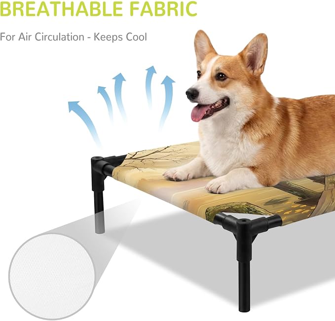 Outdoor Elevated Dog Bed for Medium Dogs, Elephants Breathable Cooling Raised Dog Cot for Indoor/Outdoor, Branches Trees Modern Art Animals Waterproof Elevated Pet Beds, M 24 x 20 in