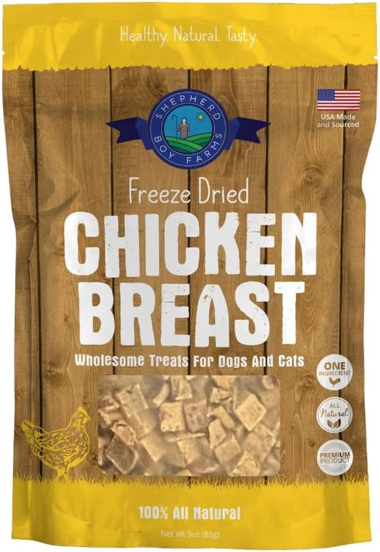 Shepherd Boy Farms Freeze Dried Dog and Cat Treats, Chicken Breast, All Natural Freeze-Dried Dog Treat & Snacks, Made in USA, High in Protein, Nutrition of Raw Food, Single Ingredient, 3oz