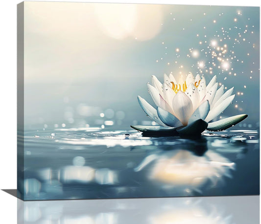 Bathroom Lotus Wall Art Floral Pictures Zen Meditation Wall Decor Yoga Spa Spiritual Canvas Print Painting Artwork for Bathroom Restroom Living Room Bedroom 20"x24"