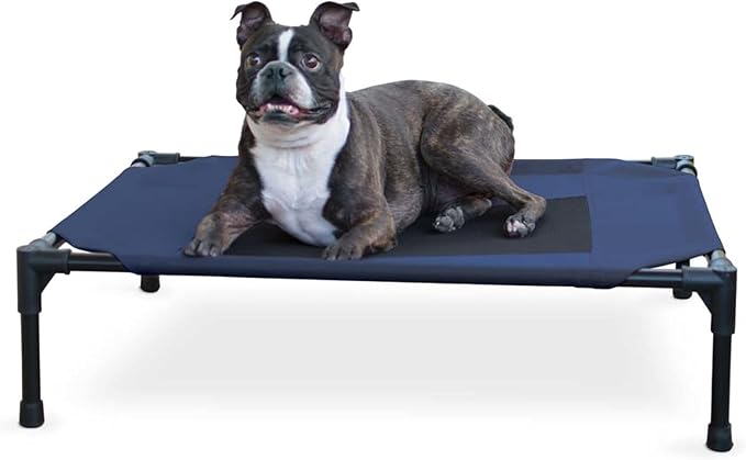 K&H Outdoor Elevated Dog Bed, Cooling Raised Dog Bed, Blue, Medium 32x25in | Pet Cot for Medium & Large Pets, Breathable Mesh Center Hammock Design, Indoor/Outdoor Washable Cover, 32x25in