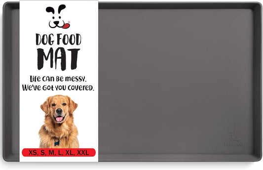 DogBuddy Dog Food Mat – Waterproof Dog Bowl Mat for Food and Water, Silicone Pet Feeding Mats For Floors, Non-Slip Placemat with High Edges For Dogs Bowls, Puppy Essentials (XL: 28" x 18", Shadow)