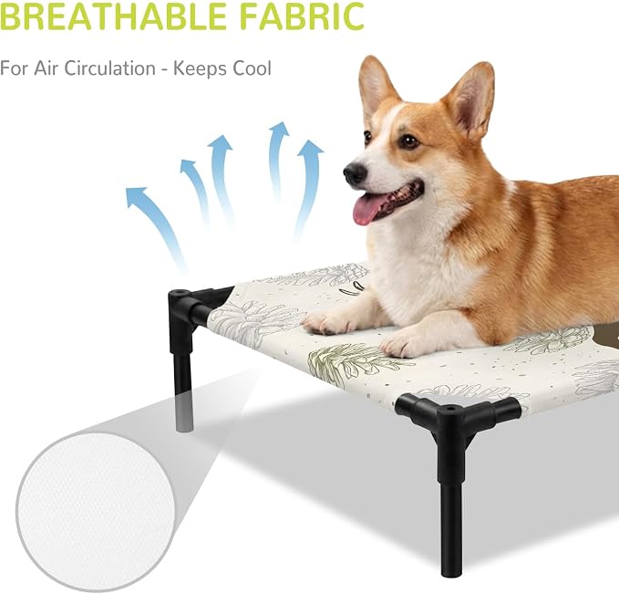Outdoor Elevated Dog Bed for Large Dogs, Brown Moose Breathable Cooling Raised Dog Cot for Indoor/Outdoor, Trees Pine Cones Elegant Pastoral Waterproof Elevated Pet Beds, L 28 x 22 in