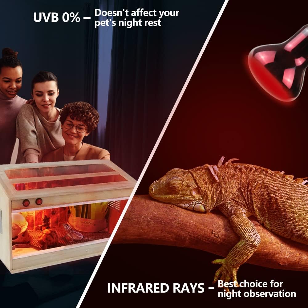 LUCKY HERP 50W Reptile Heat Lamp Bulbs 2 Pack, Reptiles & Amphibians Infrared Basking Spot Lamp, Heat Light Bulb for Turtle, Bearded Dragon, Lizard