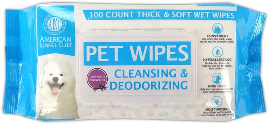 AKC Dog Wipes for Cleansing & Deodorizing Great for Face, Ears, Paws, Body, & Butt - Lavender Scented - 100pk