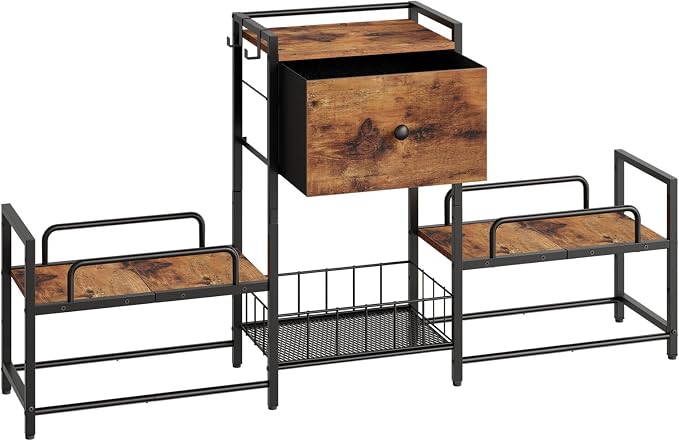 HOOBRO Raised Dog Bowl Stand with Storage, Lifted Feeding Station, Elevated Bowl Holder, 4 Adjustable Heights, for Large Medium Small Dogs, with 1 Drawer and 2 Hooks, Rustic Brown BF23PO03G1