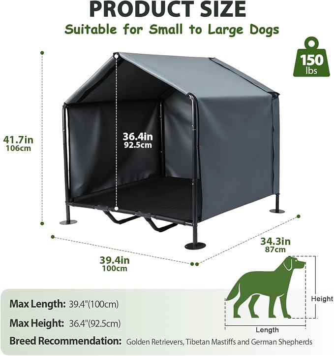 Outdoor Dog Tent with Bed, Dog Canopy Pet Shade Shelter Dog House | Dog House Outdoor Indoor Weatherproof, Outside Elevated Dog Cot Bed Dog Tent Shade，Dog Tent Outdoor