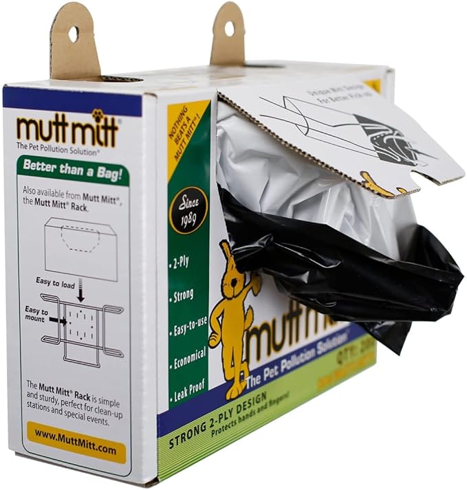 Mutt Mitt® 2-Ply dog waste pick-up bags Dispense-A-Mitt™ - 200 Dog Waste Bags in a wall mountable box. (Pack of 2)