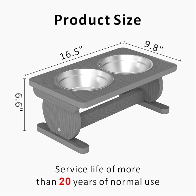 Raised Dog Bowl Stand for Small Sized Breed, Feeding Station with 21 oz 2 Stainless Steel Bowls & Licking Plate,Dog Food Bowl Gray