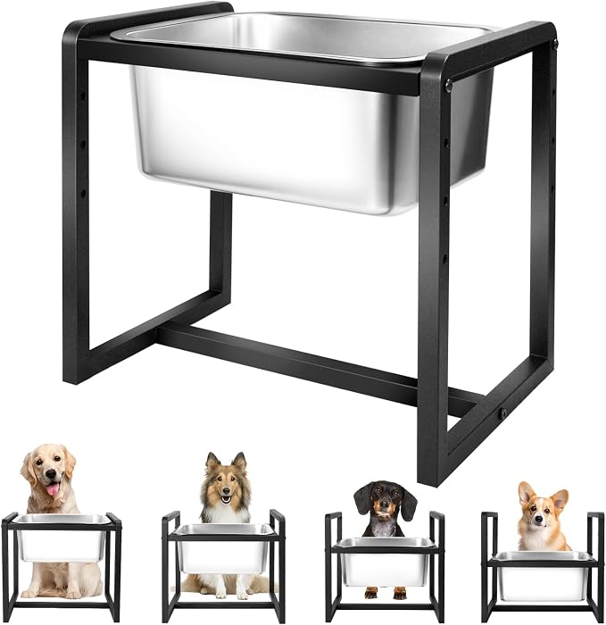 Adjustable Height Elevated Large Dog Water Bowls with Stainless Steel Bowls and Metal Stand，4-Level (8/10/12/14 Inches) Pet Bowl for Dogs for Large Medium Dogs - Durable, Easy to Clean (2gallon)
