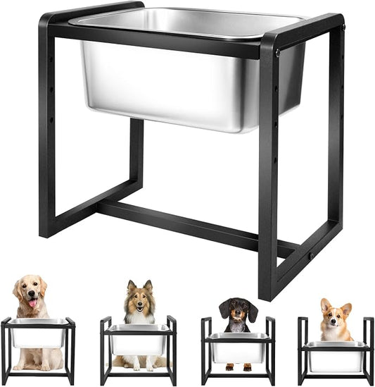 Adjustable Height Elevated Large Dog Water Bowls with Stainless Steel Bowls and Metal Stand，4-Level (8/10/12/14 Inches) Pet Bowl for Dogs for Large Medium Dogs - Durable, Easy to Clean (2gallon)
