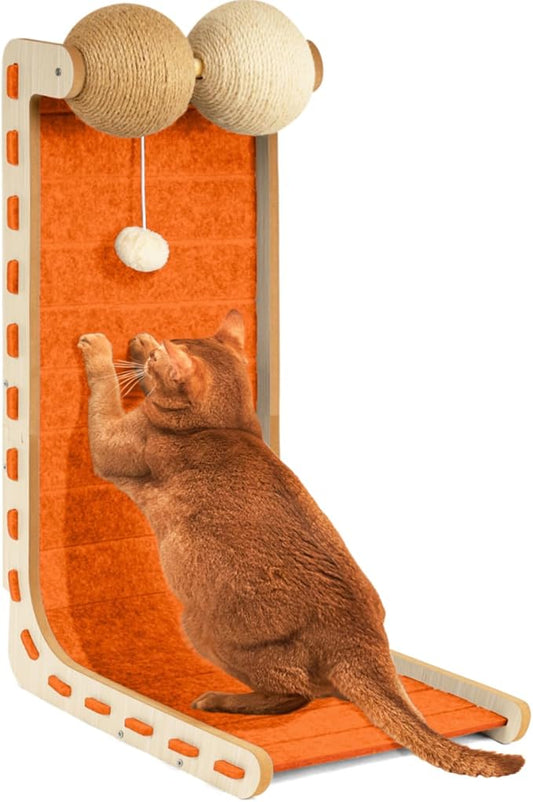 Cat Scratcher Felt Cat Scratch Pad for Cats with Sisal Balls Cat Scratching Board Large Scratchers for Indoor Adult Cat Scratching Furniture Protector Post Toy L Shape 28.4 Inch Orange