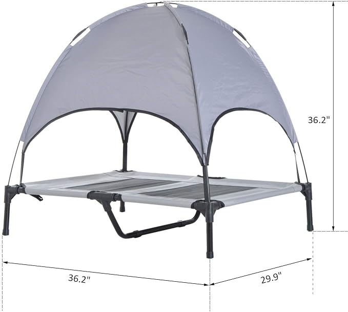 PawHut Elevated Portable Dog Cot Cooling Pet Bed with UV Protection Canopy Shade, 36 inch | Large Pet Bed, Outdoor Dog Cot, UV Protection Shade, Camping