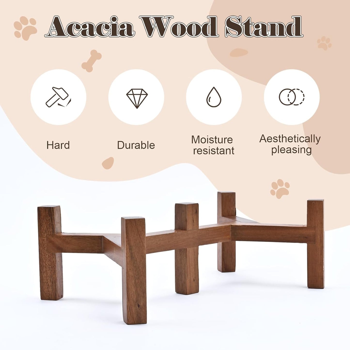 SPUNKYJUNKY Ceramic Dog Bowls with Acacia Wood Stand - Raised Dog Food and Water Bowl Set for Small Dogs (13.52 OZ, Black)