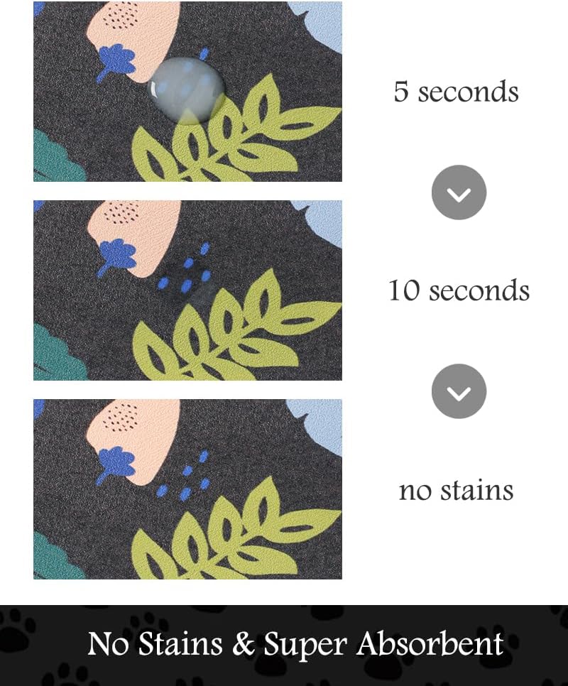 Pet Feeding Mat-Absorbent Dog Mat for Food and Water Bowl-No Stains Quick Dry Water Dispenser Mat-Dog Accessories Pet Supplies-Bowl for Messy Drinkers（DARKFLOWERS,12"x19"