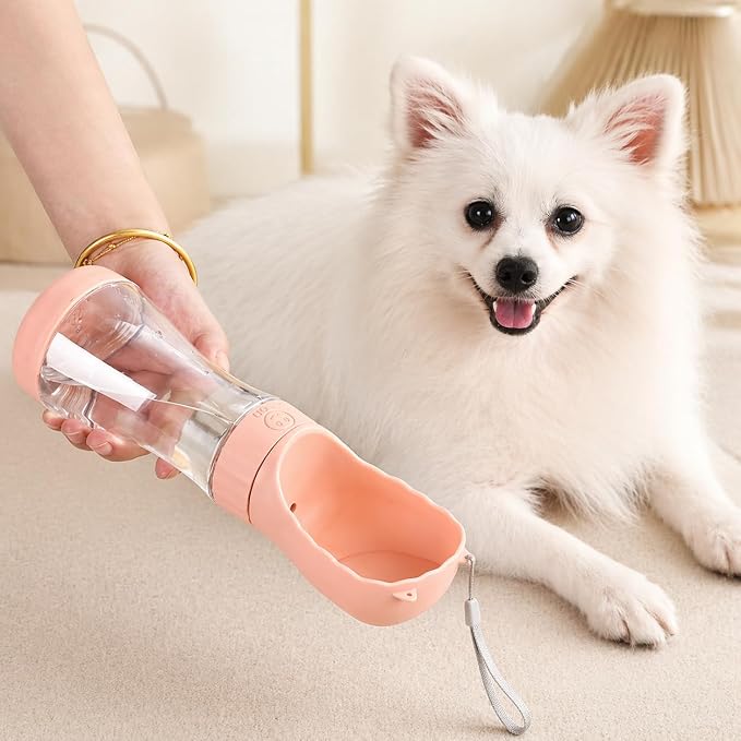 Portable Pet Water Bottle, Travel Drinking Dispenser for Dogs and Cats (Pink)