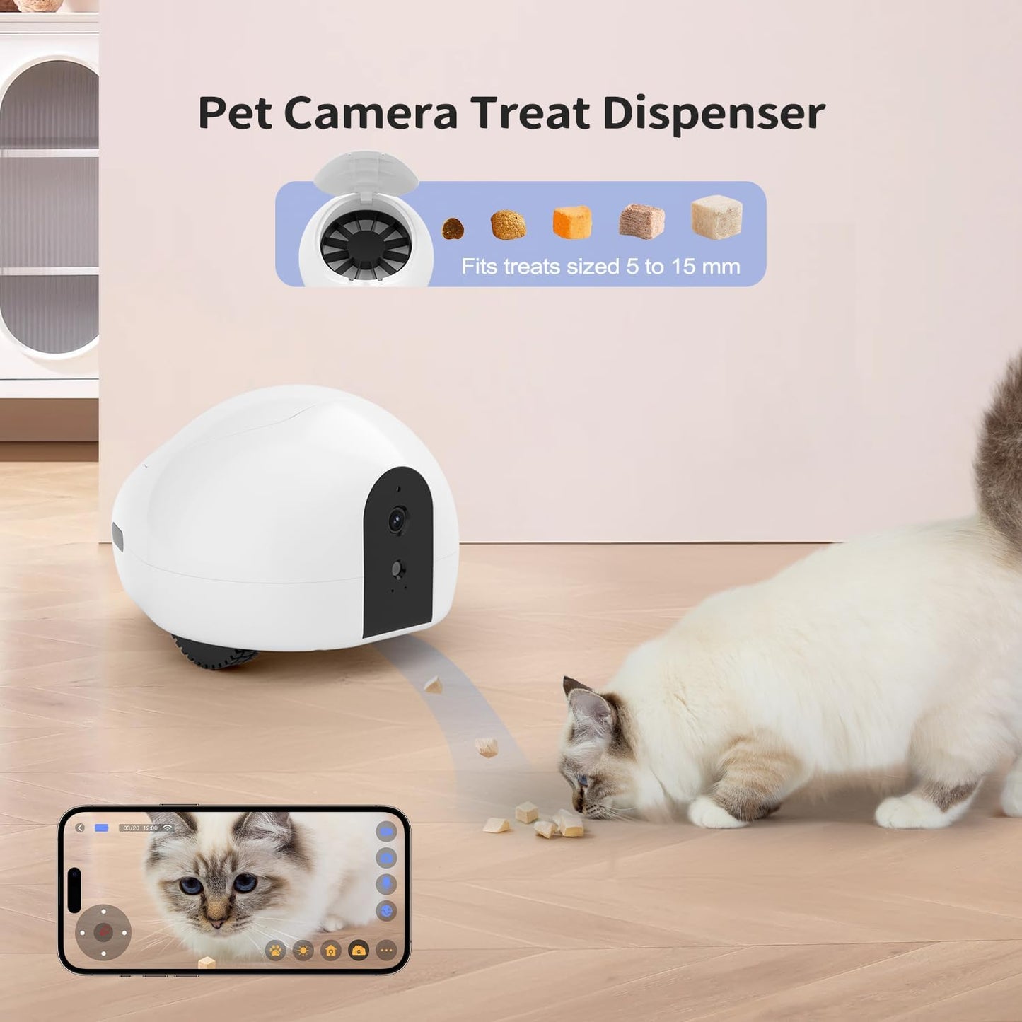 Cat Camera with Interactive Pointer Toy, Moving Robot for Dog and Cat, Mobile Pet Camera Treat Dispenser with Phone App, Auto Recharging and Night Vision, Two-Way Audio (2.4G Wi-Fi Only)