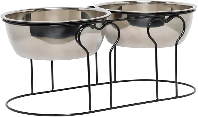 YML 7-Inch Wrought Iron Stand with Double Stainless Steel Feeder Bowls,Black