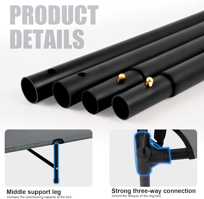 42'' Outdoor Elevated Dog Bed with Six Support Feet, Chew-Proof Raised Dogs Bed, Washable & Breathable Cooling Dog Cot Beds Medium Large Size Dogs, Outdoor Pet Hammock Beds, Outside Pet Beds(Large)