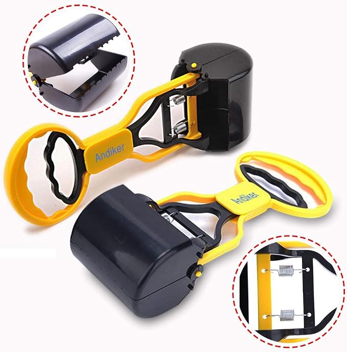 Andiker Portable Pet Pooper Scooper with Short Handle, Pet Clamp Scooper, High Elastic Spring Dog Poop Scoop Indoor and Outdoor Cleaning Tool (Black)