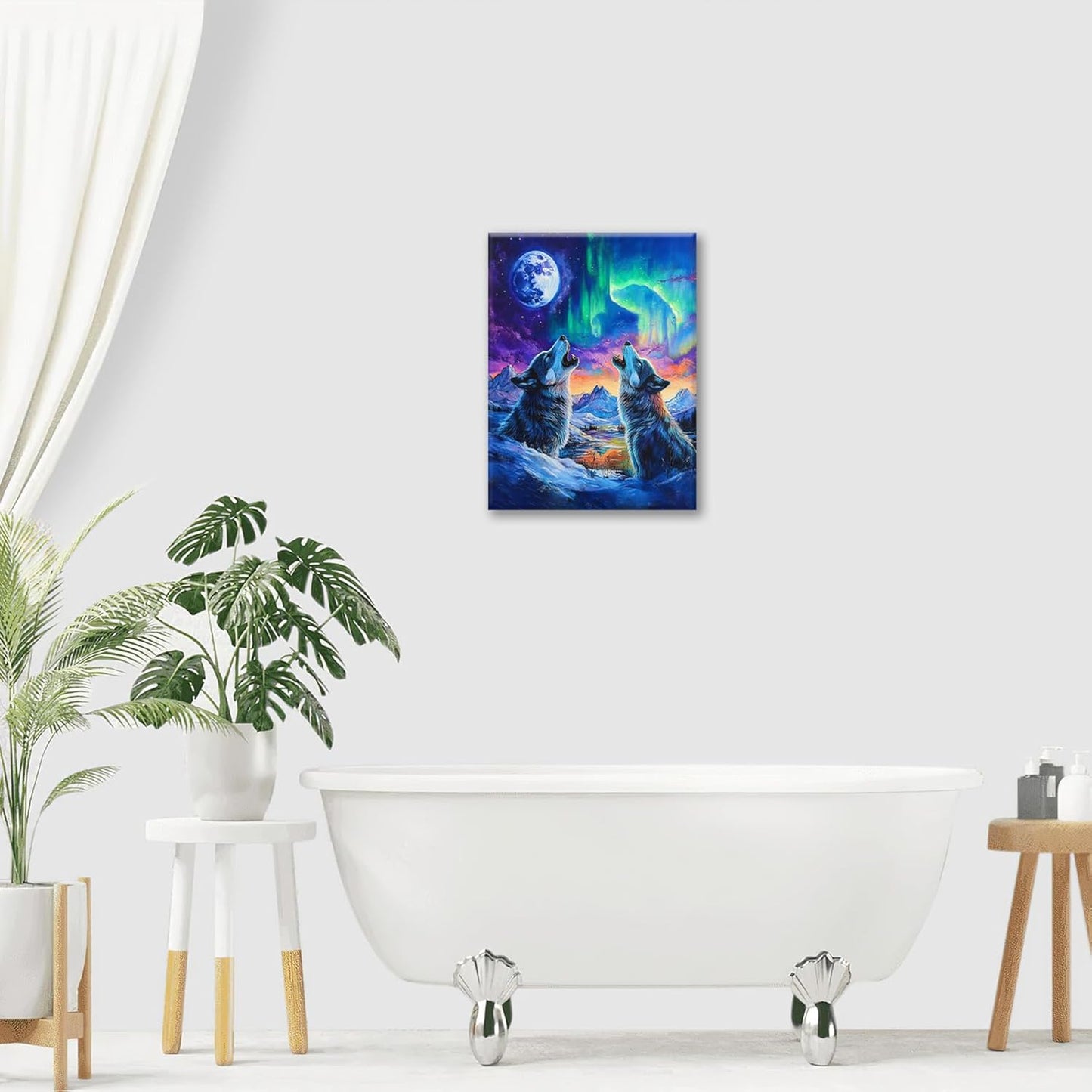 Wolf Wall Art Wolves Canvas Wall Decor Prints Framed Painting Aurora Pictures Gifts Artwork for Bathroom Bedroom Living Dining 12"x16"