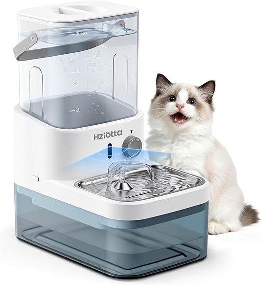 Cat Water Fountain with Radar Sensing, Stainless Steel Pet Water Fountain with 3L Clean Water Tank & 2.7 L Wastewater Tank, Wireless Cat Fountains for Drinking, No Filters, 30db Low Noise