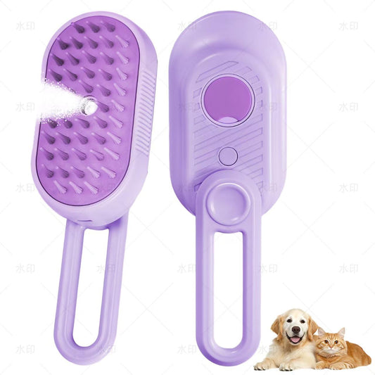 4 in 1 Cat & Dog Steam Brush Kit with 2 Comb Heads - Rechargeable Grooming Brush for Long/Short Hair Shedding, Anti-Static Steam Spray & Foldable Handle, Pet Spa Cleaning Tool (Purple)