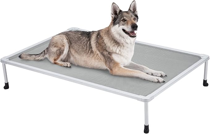 Veehoo Chewproof Elevated Dog Bed - Cooling Raised Pet Cot, Breathable Mesh, Washable & Non-Slip for Large Dogs, Indoor/Outdoor, Grey Mat and Metal Frame, 49x33inches (Model CWC2203B03)