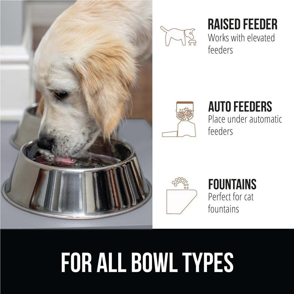 GORILLA GRIP 100% Waterproof Raised Edge BPA Free Silicone Pet Feeding Mat, Dog Cat Food Mats Contain Spills Protects Floors, Placemats for Cats, Dogs Water Bowl, Pets Accessories 16x10, Light Gray