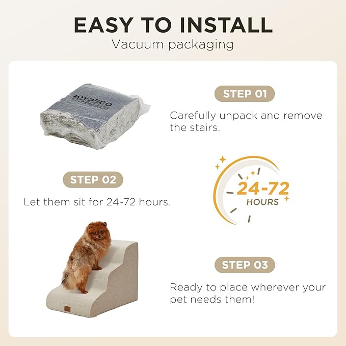 Joydeco Dog Stairs for Bed 29" H, 5-Step Pet Steps for Small Dogs and Cats, Dog Steps for High Bed, Non-Slip Balanced Ramp Indoor Pet Stairs, Beige