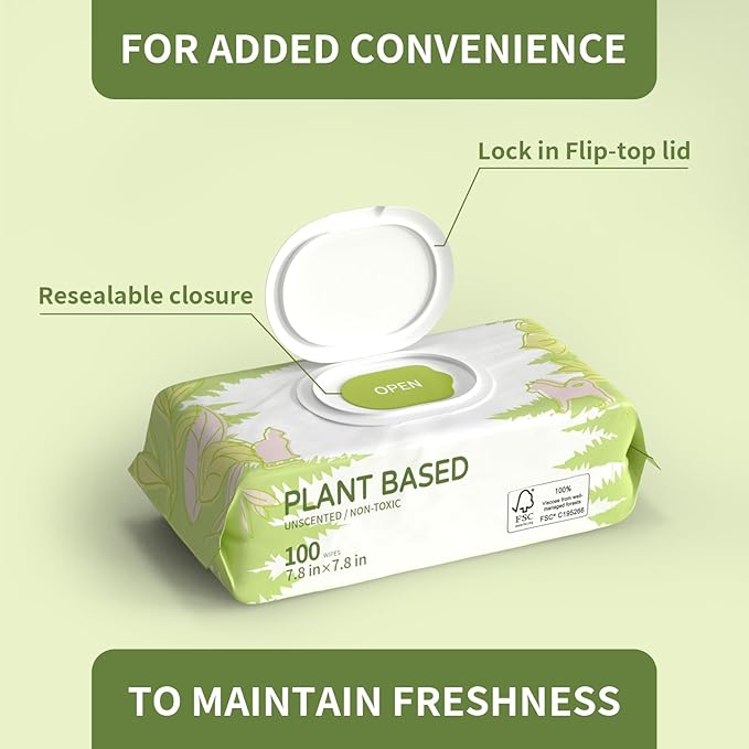 100 Unscented Dog Wipes for Paws and Butt Plant Based Hypoallergenic Pets Cleansing & Deodorizing Anal Gland Hygienic Puppy Wipes for Dogs Face and Body Cat Wipes Cleaning Fur Doggie Wipes Doggy Wipes