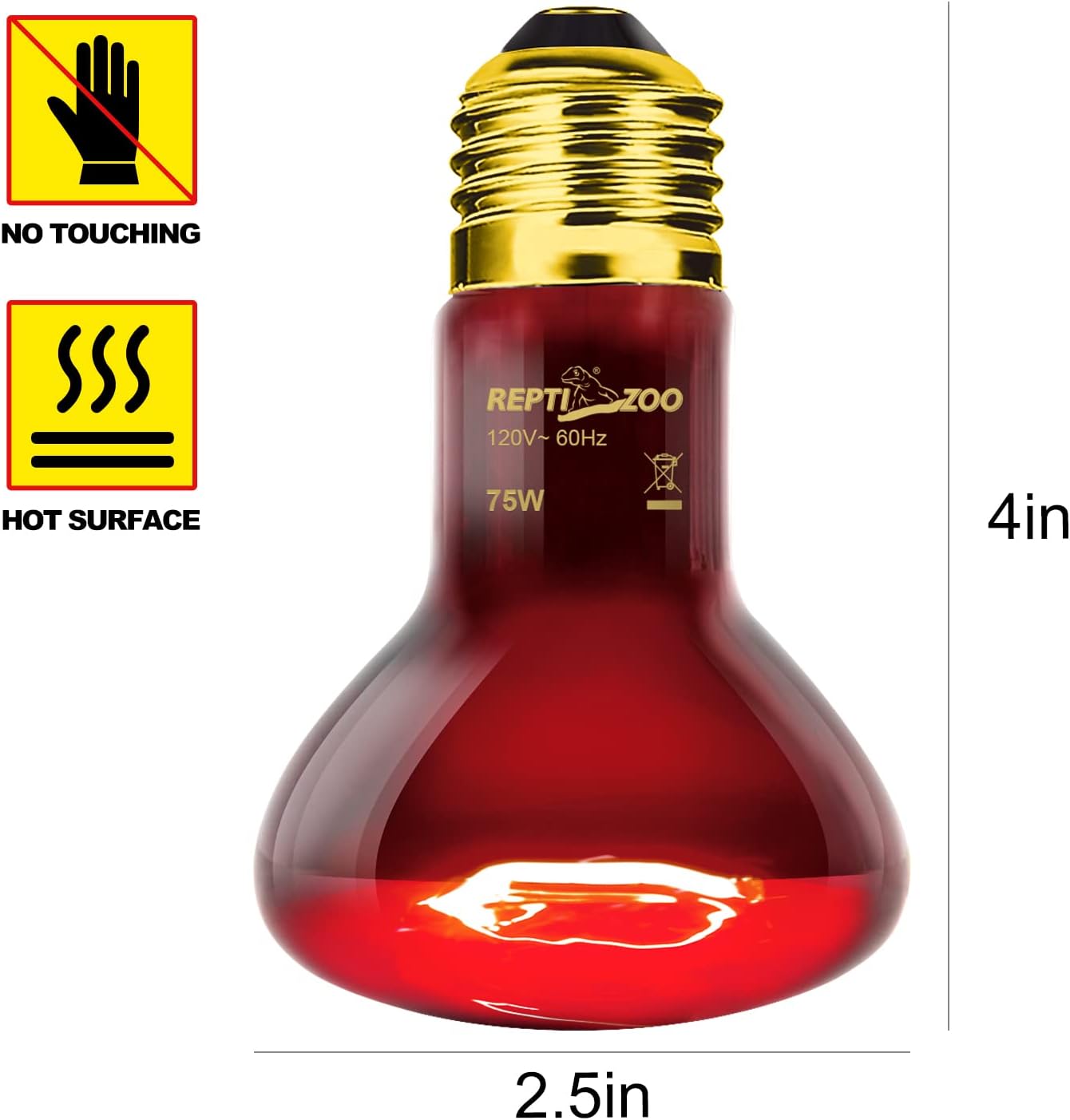 REPTI ZOO 75W Reptile Heat Lamp Bulb 2PCS Infrared Heat Emitter Red Heat Lamp for Reptile Amphibian, Infrared Basking Spot Light Bulb