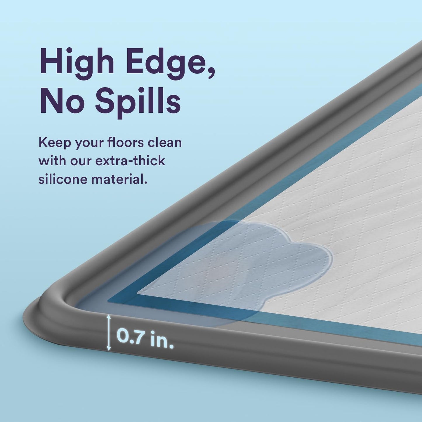 Pee Pad Tray Holder for Dogs - Fits Up to 22 x 22 in. Square Potty Training Pads No Spill Raised Lip High Edge Silicone Mat, Extra Thick and Non-Slip for Indoor Floor Protection (Small, Gray) | eenk