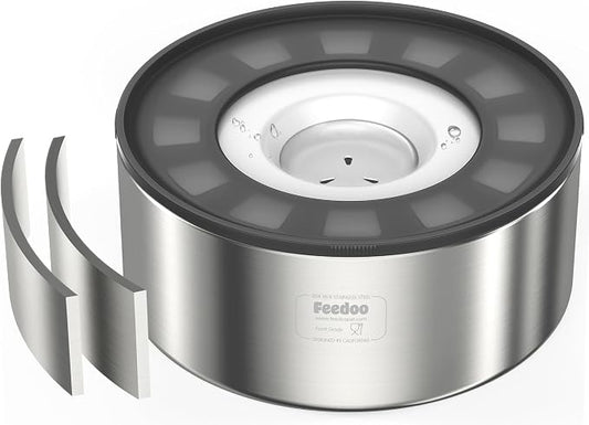 2L No Spill Water Bowl for Dogs, Double-Wall Stainless Steel with Splash-Proof Paws Lid and Floating Disk, Non-Slip Base, Easy to Clean Slow Water Feeder for Small Medium Dogs