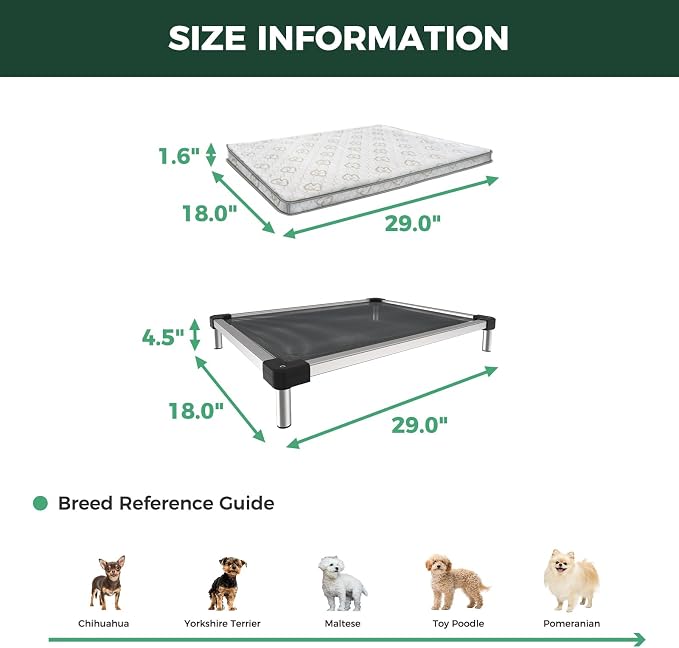 FXW TitanNest Cooling Chew-Proof Elevated Dog Bed with Cover for Small Dogs | Easy to Clean, Pre-assembly Raised Cot, Indoor/Outdoor/Camping, 29 x 18 x 4.5in