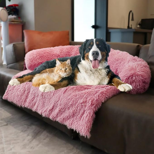Luxurious Calming Dogs/Cats Bed Mats, Dog Pad Washable Removable Couch Cover, Plush Long Fur Mat for Pets, Waterproof Lining, Perfect for Small, Medium and Large Dogs and Cats (Pink, 59"x39")