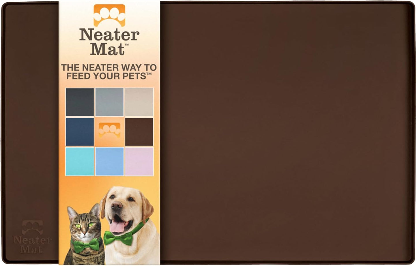 Neater Pet Brands Neater Mat Pet Mats for Food and Water, Cat & Dog Bowl Mat Waterproof Silicone, Feeding Tray, Dog Food Mats for Floors, Placemat w/Raised Edge for Under Bowls, 19” x 12”, Brown