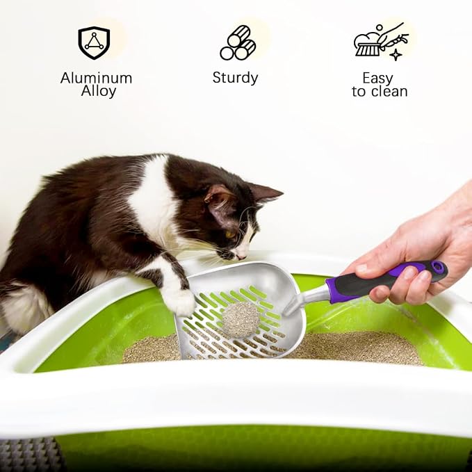 Cat Litter Scoop -Metal Cat Litter Scoop-Upgrade Sturdy Mesh Scooper - Mesh Shovel-Easy to Clean - Suitable for Cat Litter Box -Purple-More
