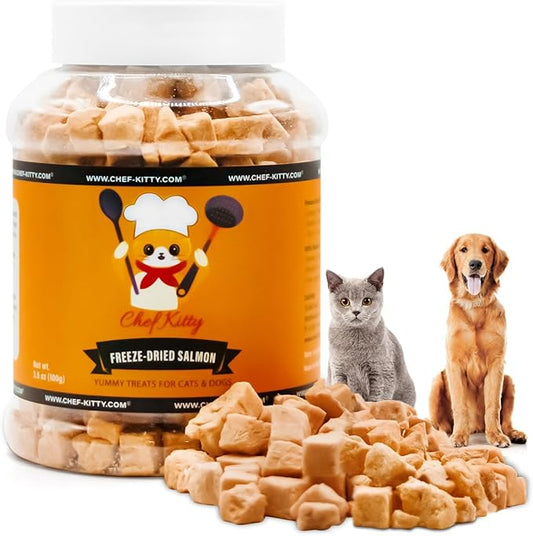 Freeze Dried Salmon Cat Treats | 100% Wild Caught Salmon Dog Treats, Grain- Free | High Protein, Single Ingredient Cat & Dog Food Toppers | No Additives or Preservatives | Tested in USA | 2.6 oz