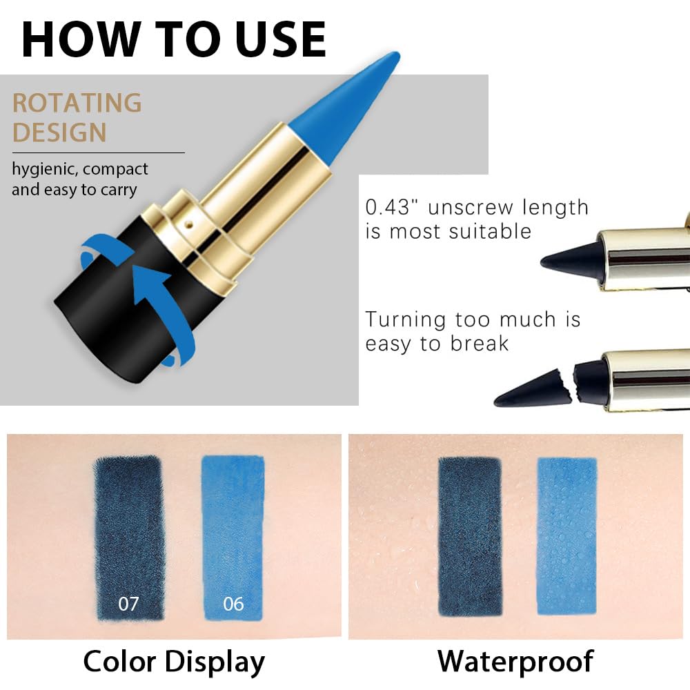 evpct 2Pcs Light Dark Blue Gel Eyeliner Pencils Eye Black Face Paint Stick Lipstick Halloween Makeup Set Waterproof Smudge Proof Eyeliner Pen Crayon Smokey Eye delineador de ojos contra el agua