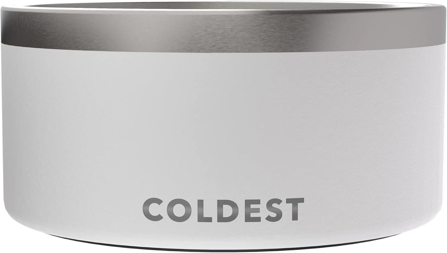 Coldest Dog Bowl - Anti Rust Metal, Non Slip, 3 Layers Insulated Stainless Steel Dog Bowls - Spill Proof & Heavy Duty - Water Bowl for Dogs, Cats & Pets, Dish Washer Safe (200 oz, Epic White)