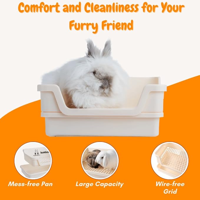 HoppScotch.bun Bumbox Large Rabbit Litter Box, 15.75" Training Cage with Plastic Grid for Small Animals, Indoor/Outdoor, Cream (Pack of 2)