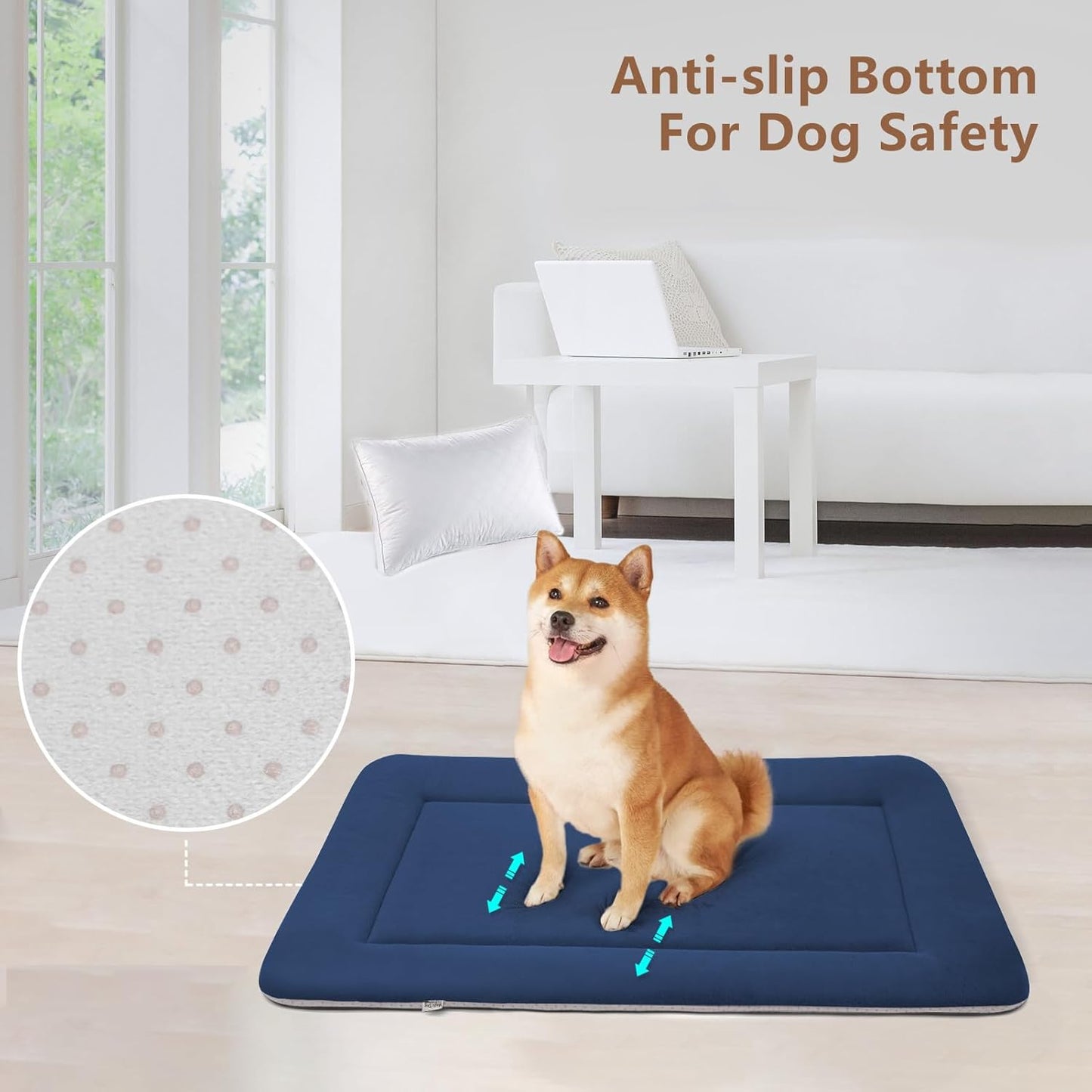 Magic Dog Extra Large Soft Crate Pad Mat, Jumbo 48 Inches Machine Washable Pet Bed Kennel Pad With Non-Slip Bottom, Dark Blue