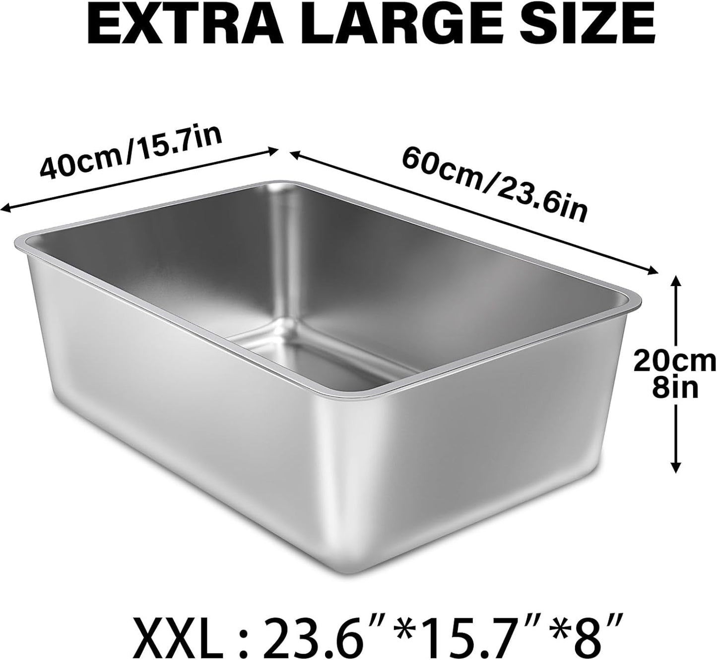Large Stainless Steel Cat Litter Box-Metal Litter Box for Cats, High Sided Metal Litters Boxes, No Smell, Non Stick, Easy Clean, Odor Proof, Indoor Outdoor