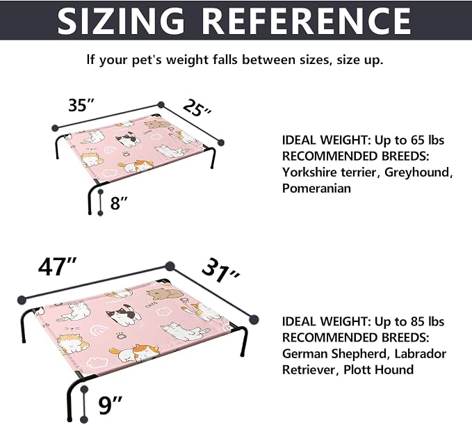 Kawaii Cat Pattern Orthopedic Elevated Dog Pet Bed(47"X31"X9"),with Metal Frame,Printing Breathable Waterproof Dog Kennel,Sleeping Bed Set for Small Medium Large Dogs Cats,for Home,Outdoor Use