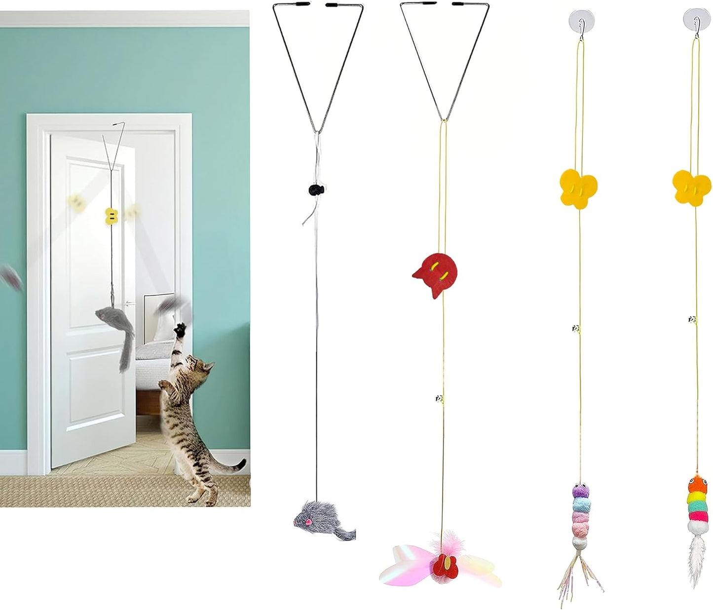 GUCHO Cat Toys for Indoor Toys,Rainbow Cat Wand Toys,Feather Flips Plush Ball Cat Toys,Interactive Real Feather Cat Toy for Teaser Play and Chase Exercise with Kitten 4 Pack