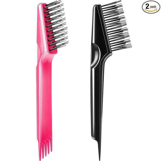 Yaomiao 2 Pcs Hair Brush Cleaner Tool 2-in-1, Black and Pink Hairbrush Cleaner for Removing Hair Dust, Mini Comb for Removing Dirt, Home Salon Use