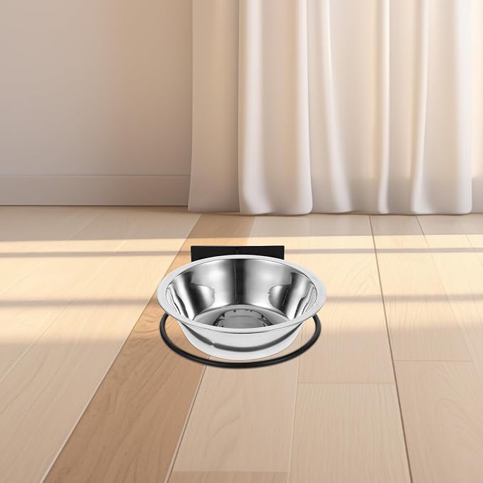Beaupretty Wall Mounted Elevated Dog Bowl with Deep Stainless Steel Food and Water Bowls, Black Raised Pet Feeding Station for Large Dogs, Outdoor Sturdy Puppy Feeder